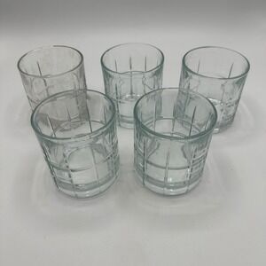 Vintage Anchor Hocking Tartan Manchester Rocks Glasses Set of 5 Whiskey Lowball